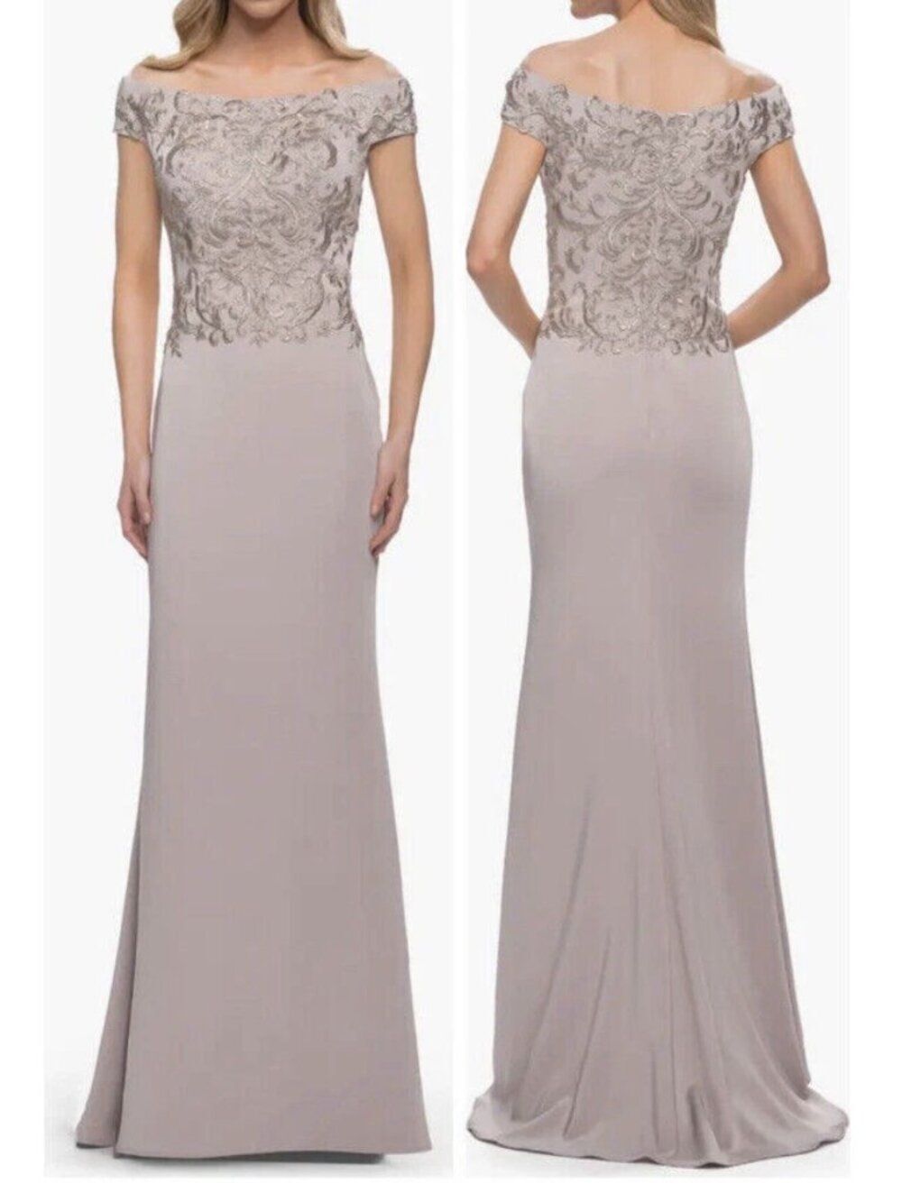 La Femme Embellished Off the Shoulder Gown Dress Size 10